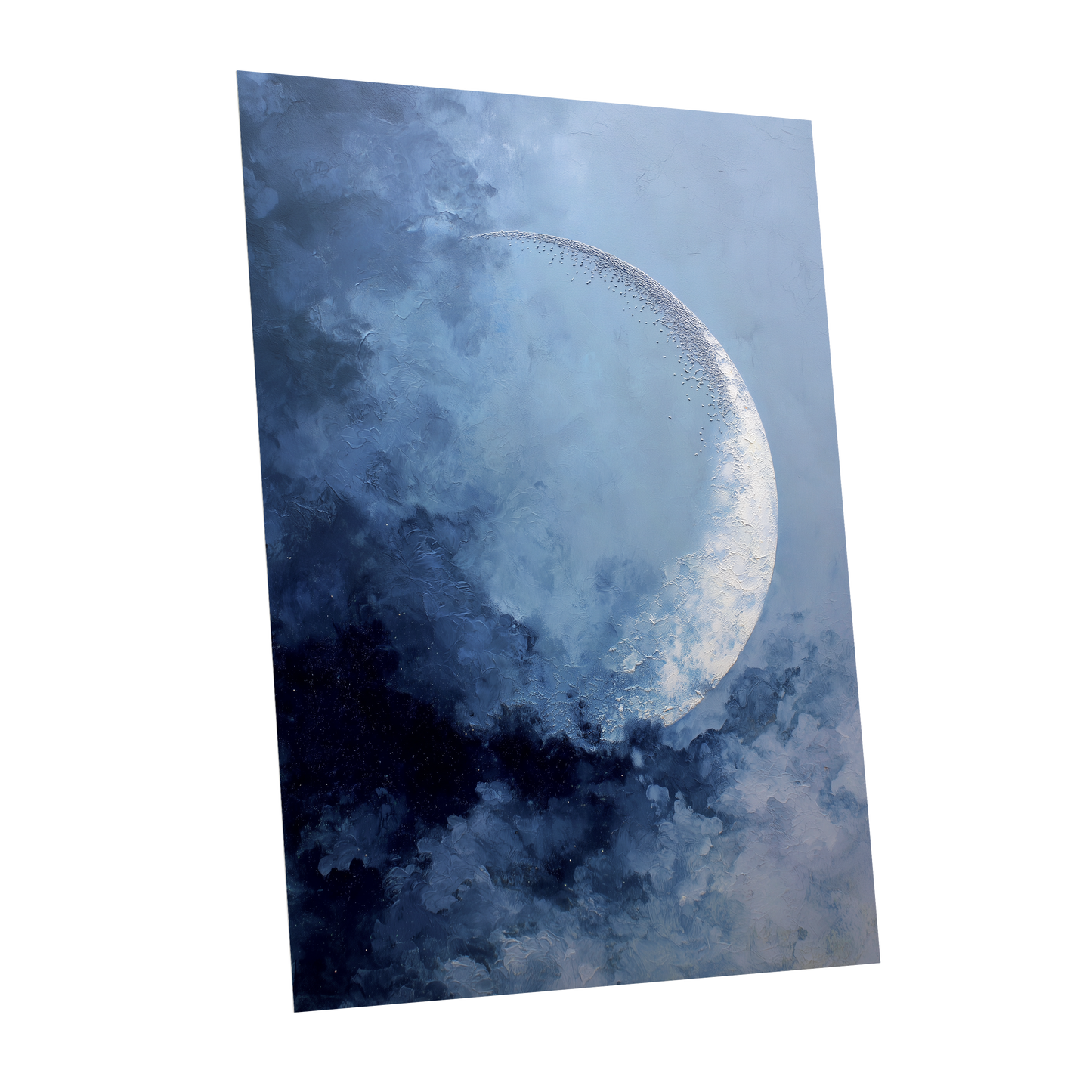 Lunar Veil, blue, white, gray nature wall art shown as a unframed poster wall art print