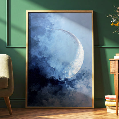 Lunar Veil, blue, white, gray nature wall art displayed in a styled interior, gallery view 2