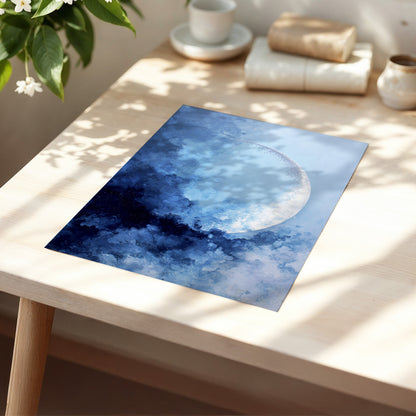 Lunar Veil, blue, white, gray nature wall art displayed in a styled interior, gallery view 5