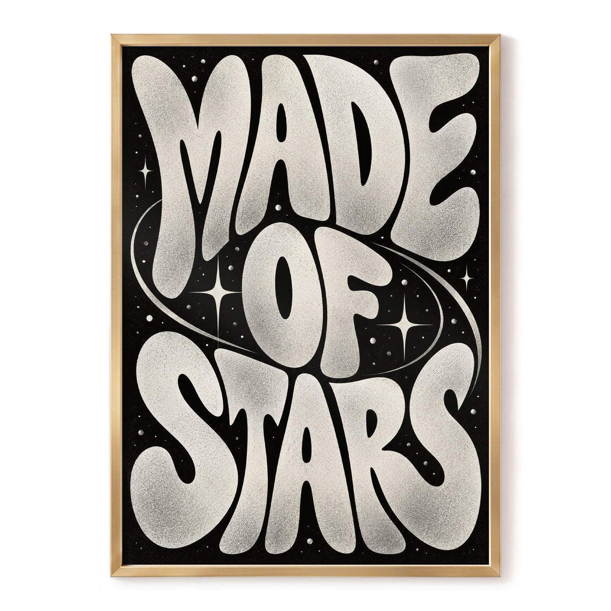 Made of Stars, black, white abstract wall art, front artwork view