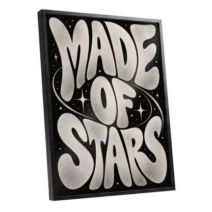 Made of Stars, black, white abstract wall art shown as a black framed poster wall art print