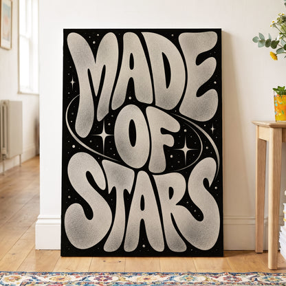 Made of Stars, black, white abstract wall art on canvas displayed in a styled interior, gallery view 2
