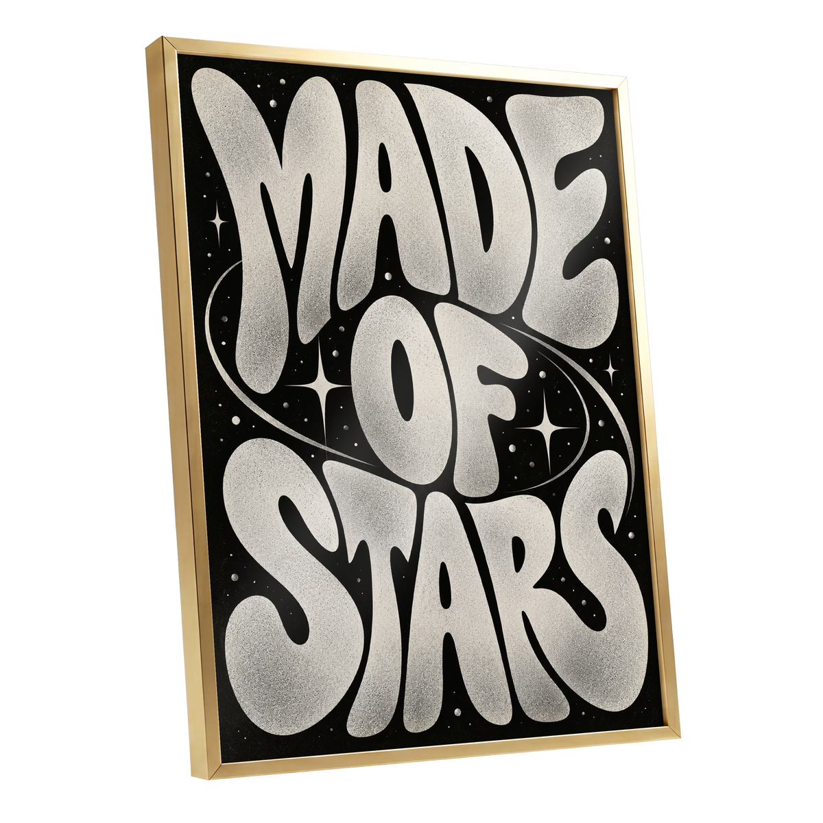 Made of Stars, black, white abstract wall art shown as a gold framed poster wall art print