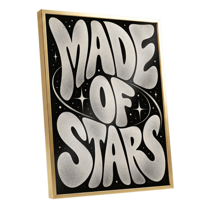 Made of Stars, black, white abstract wall art shown as a gold framed poster wall art print