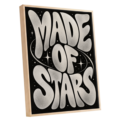 Made of Stars, black, white abstract wall art shown as a oak framed canvas wall art