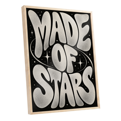 Made of Stars, black, white abstract wall art shown as a oak framed poster wall art print