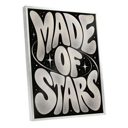 Made of Stars, black, white abstract wall art shown as a silver framed poster wall art print