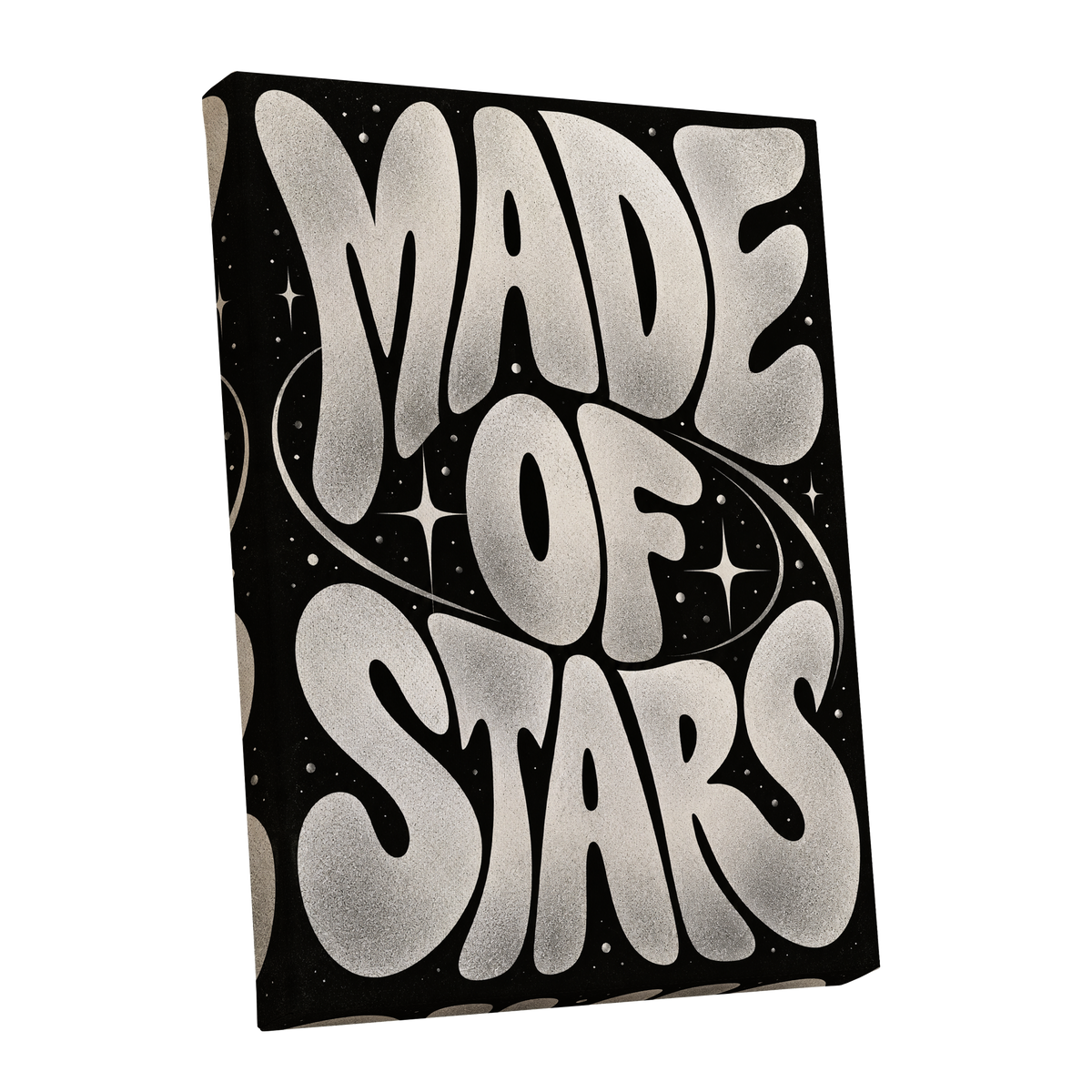 Made of Stars, black, white abstract wall art shown as a stretched canvas wall art