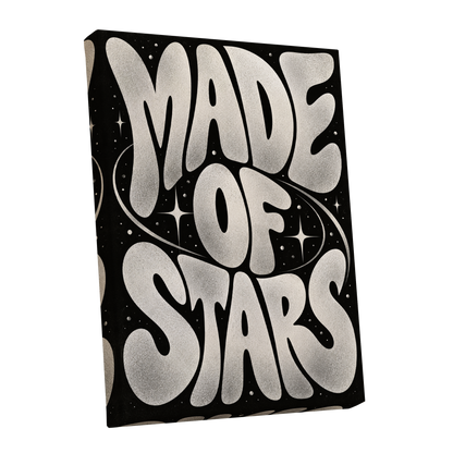 Made of Stars, black, white abstract wall art shown as a stretched canvas wall art