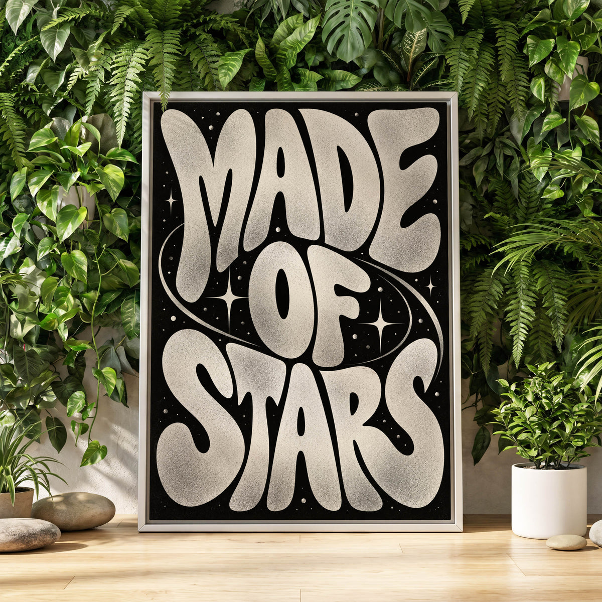 Made of Stars, black, white abstract wall art displayed in a styled interior, gallery view 1
