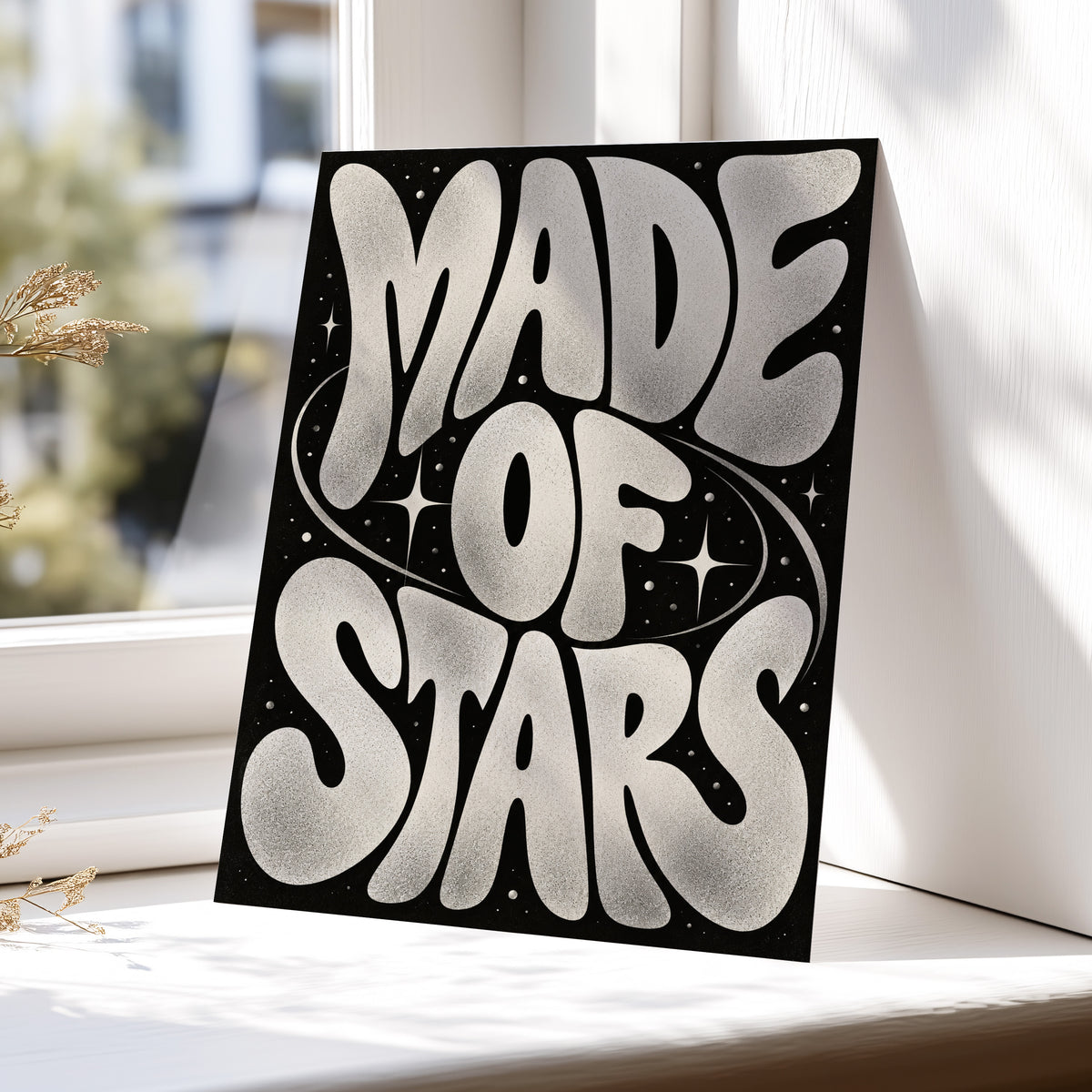Made of Stars, black, white abstract wall art displayed in a styled interior, gallery view 4