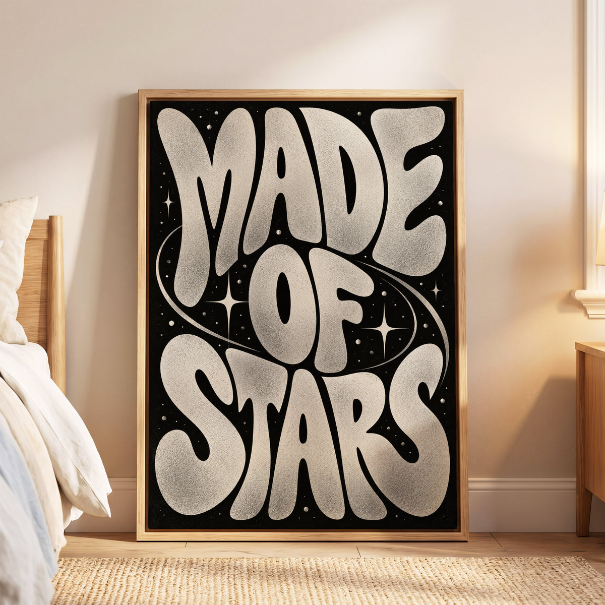 Made of Stars, black, white abstract wall art displayed in a styled interior, gallery view 5