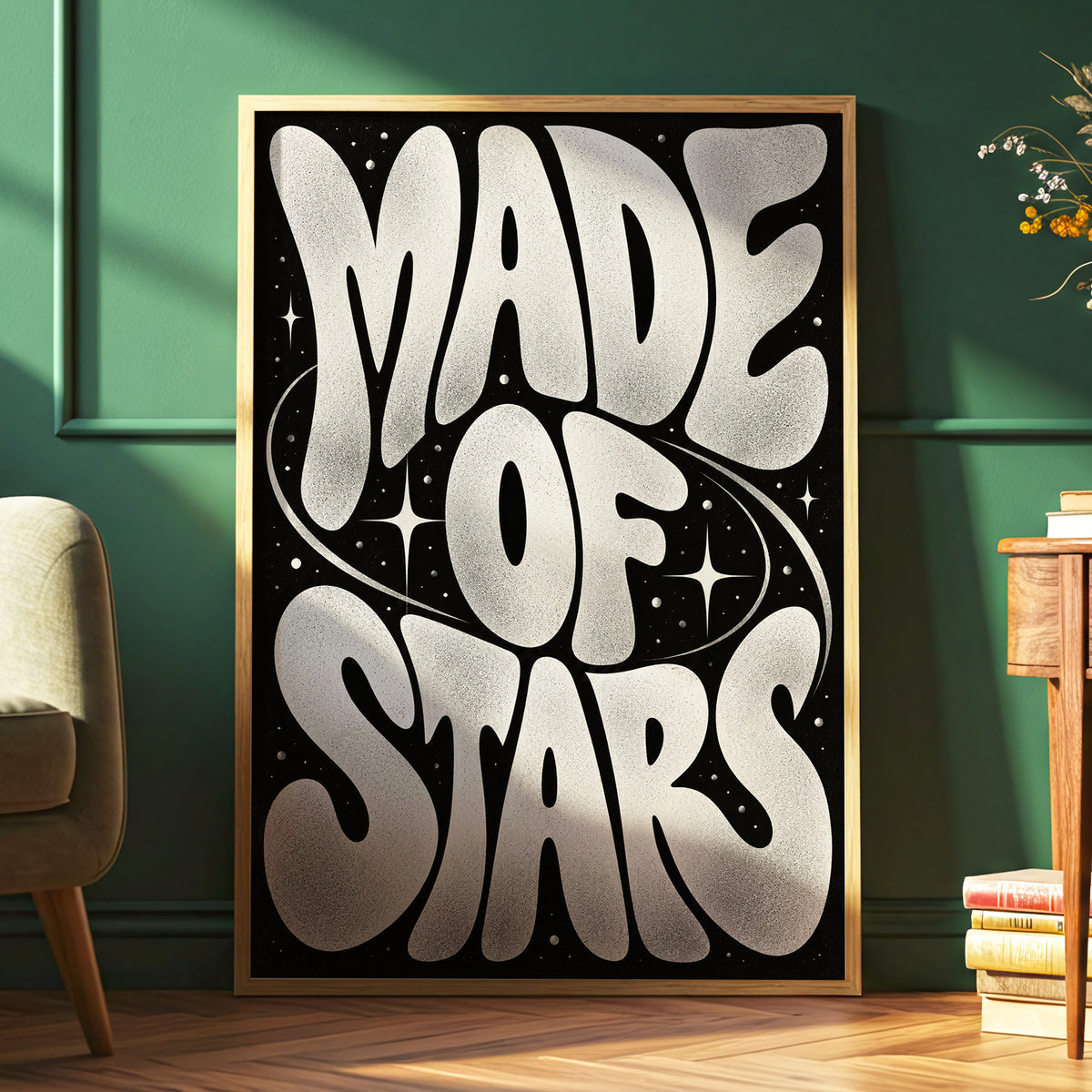 Made of Stars, black, white abstract wall art displayed in a styled interior, gallery view 6