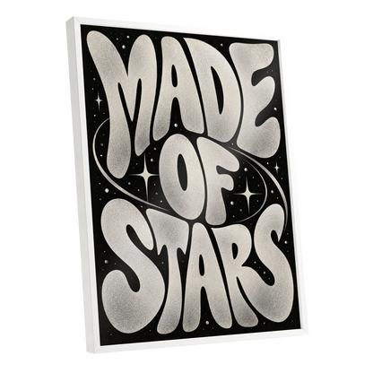 Made of Stars, black, white abstract wall art shown as a white framed poster wall art print