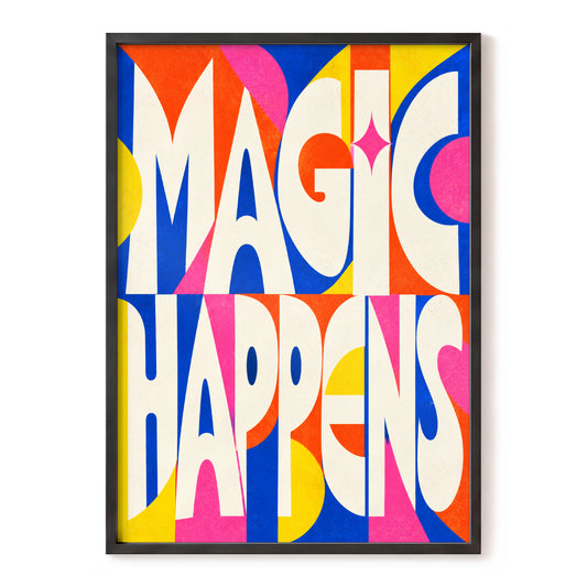 Magic in Full Colour, beige, blue, orange abstract wall art, front artwork view