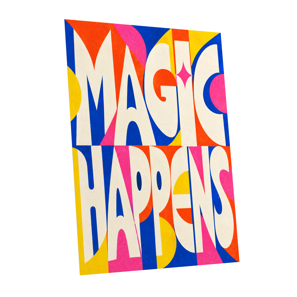 Magic in Full Colour, beige, blue, orange abstract wall art shown as a unframed poster wall art print