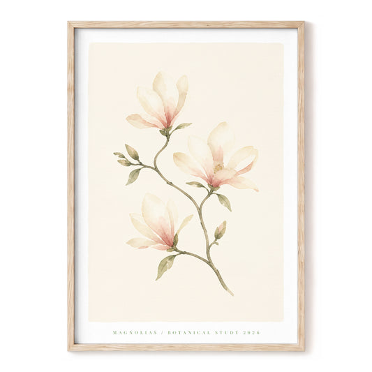 Magnolia Blush, beige, pink, green floral wall art, front artwork view