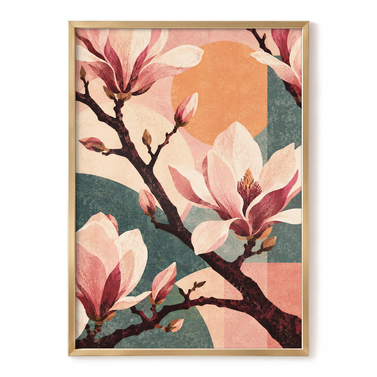 Magnolia Colourplay, pink, beige, green floral wall art, front artwork view