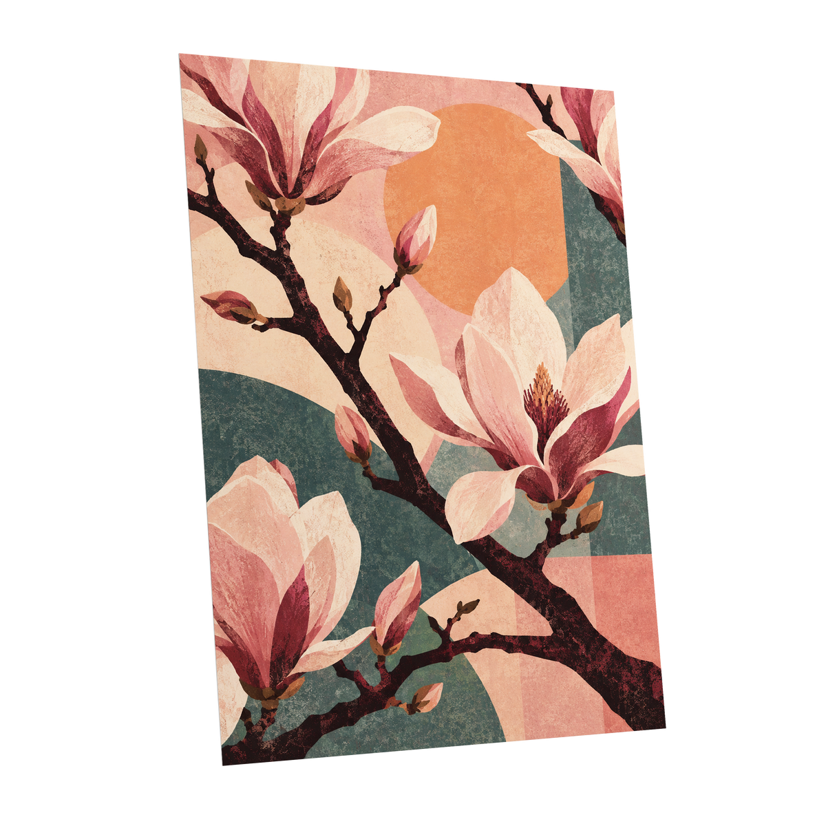 Magnolia Colourplay, pink, beige, green floral wall art shown as a unframed poster wall art print