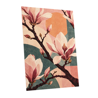 Magnolia Colourplay, pink, beige, green floral wall art shown as a unframed poster wall art print