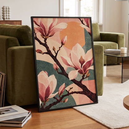 Magnolia Colourplay, pink, beige, green floral wall art displayed in a styled interior, gallery view 2