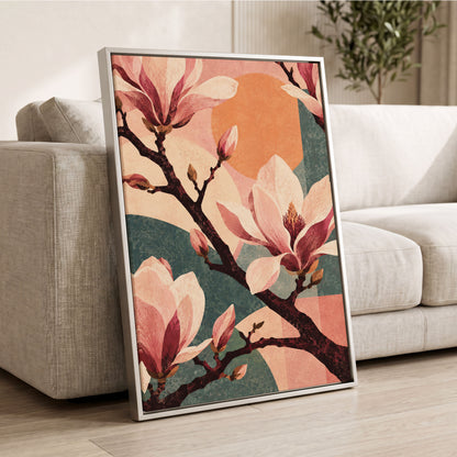 Magnolia Colourplay, pink, beige, green floral wall art displayed in a styled interior, gallery view 8