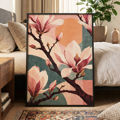 Magnolia Colourplay, pink, beige, green floral wall art displayed in a styled interior, gallery view 9