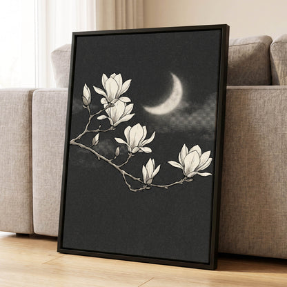 Magnolia Moon, black, beige, white floral wall art displayed in a styled interior, gallery view 4