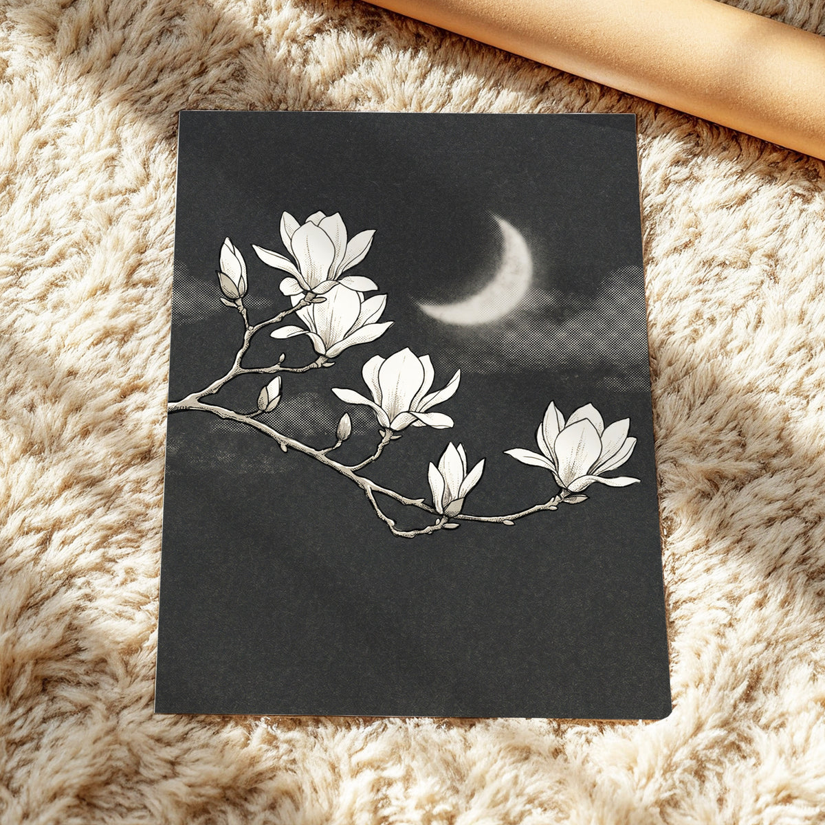 Magnolia Moon, black, beige, white floral wall art displayed in a styled interior, gallery view 5