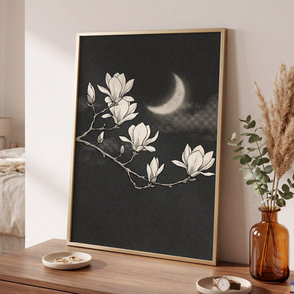 Magnolia Moon, black, beige, white floral wall art displayed in a styled interior, gallery view 6