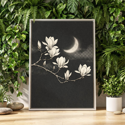 Magnolia Moon, black, beige, white floral wall art displayed in a styled interior, gallery view 8