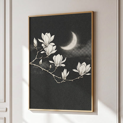 Magnolia Moon, black, beige, white floral wall art displayed in a styled interior, gallery view 9
