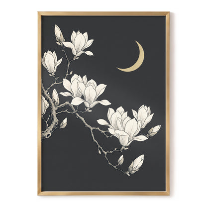 Magnolia Moonlight, gray, beige, black floral wall art, front artwork view