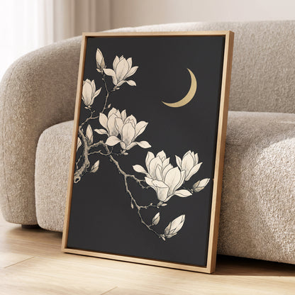 Magnolia Moonlight, gray, beige, black floral wall art displayed in a styled interior, gallery view 4