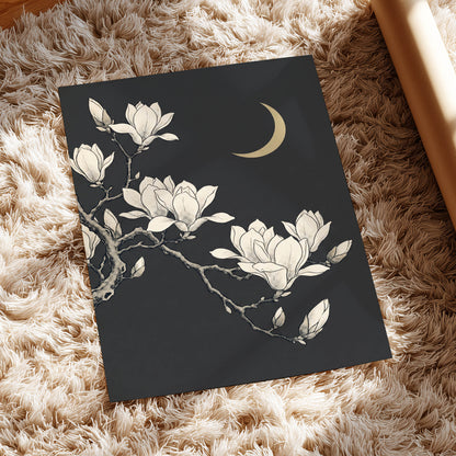 Magnolia Moonlight, gray, beige, black floral wall art displayed in a styled interior, gallery view 5