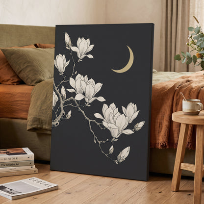 Magnolia Moonlight, gray, beige, black floral wall art displayed in a styled interior, gallery view 7