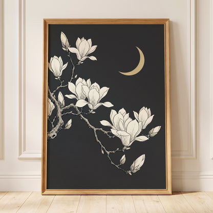 Magnolia Moonlight, gray, beige, black floral wall art displayed in a styled interior, gallery view 9