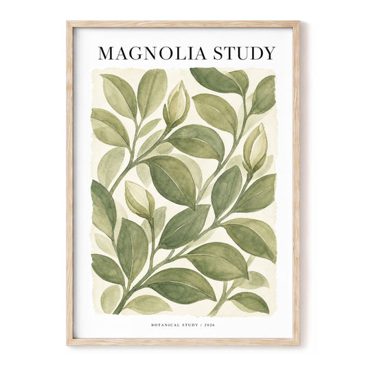 Magnolia Reverie, green, beige, white floral wall art, front artwork view