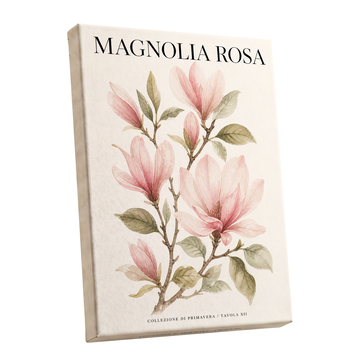 Magnolia Rosa Reverie, pink, green, beige floral wall art shown as a stretched canvas wall art