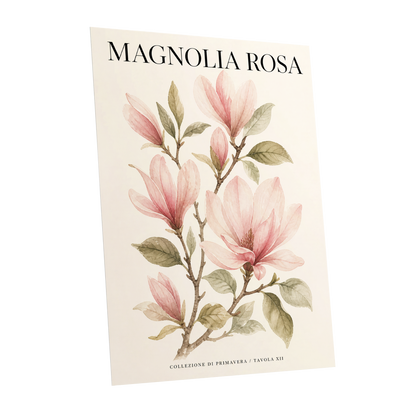 Magnolia Rosa Reverie, pink, green, beige floral wall art shown as a unframed poster wall art print