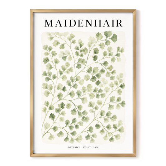 Maidenhair Veil, green, beige, white nature wall art, front artwork view