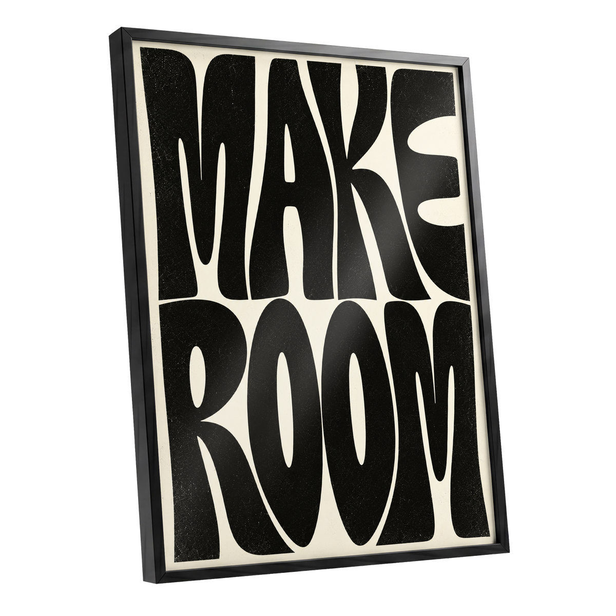 Make Room, black, beige minimalist wall art shown as a black framed poster wall art print
