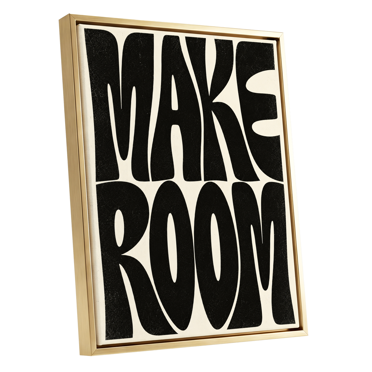 Make Room, black, beige minimalist wall art shown as a gold framed canvas wall art