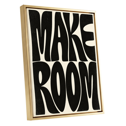Make Room, black, beige minimalist wall art shown as a gold framed canvas wall art