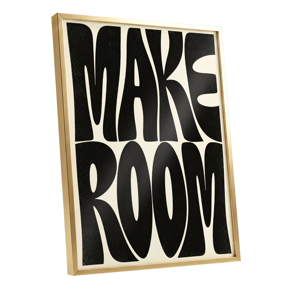Make Room, black, beige minimalist wall art shown as a gold framed poster wall art print