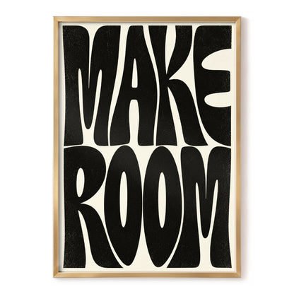 Make Room, black, beige minimalist wall art, front artwork view