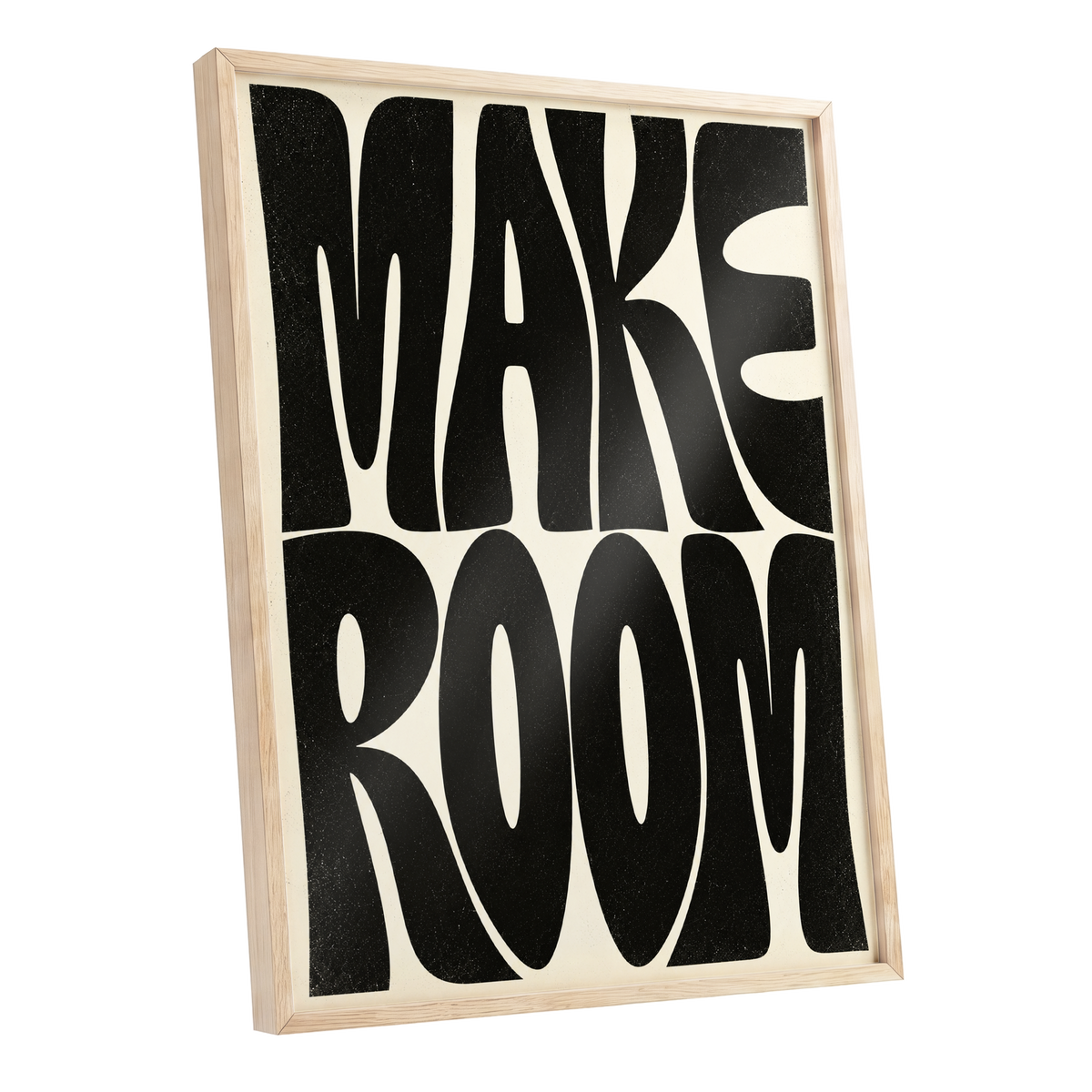 Make Room, black, beige minimalist wall art shown as a oak framed poster wall art print