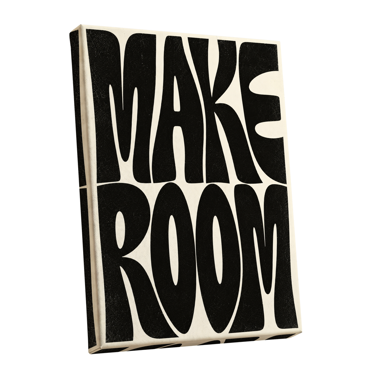 Make Room, black, beige minimalist wall art shown as a stretched canvas wall art