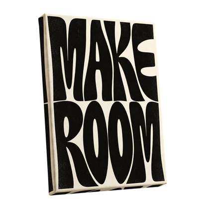 Make Room, black, beige minimalist wall art shown as a stretched canvas wall art