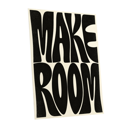 Make Room, black, beige minimalist wall art shown as a unframed poster wall art print